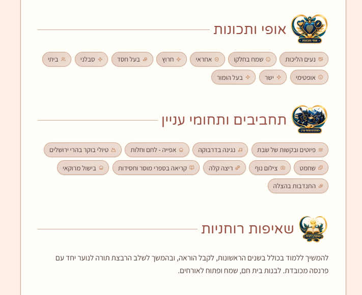 דוגמת כרטיס שידוכים - אופי ותחביבים